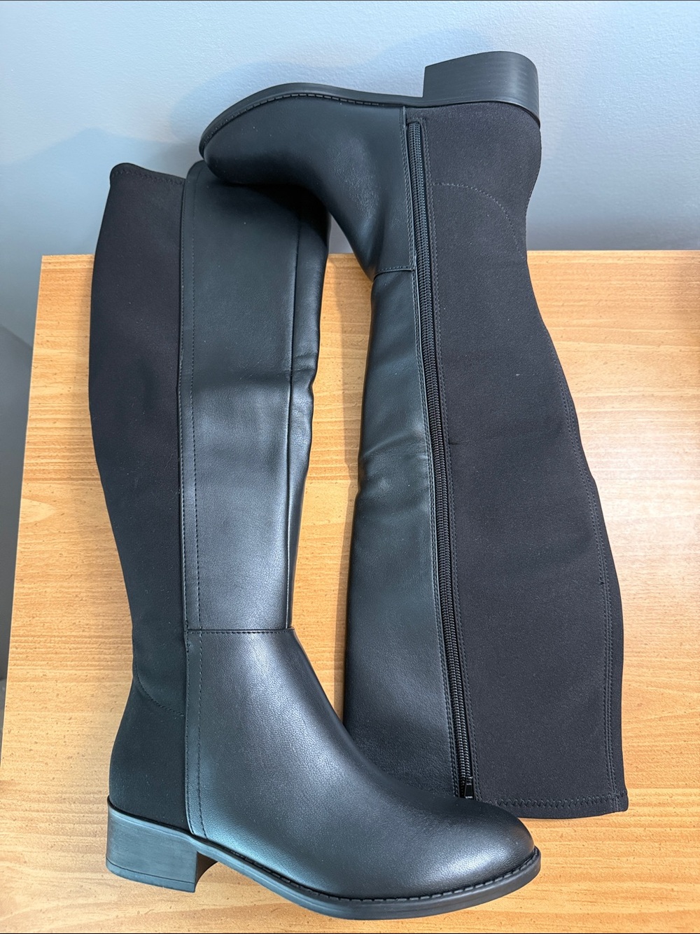 Nine West Black Over-the-Knee Stretch & Faux Leather Boots